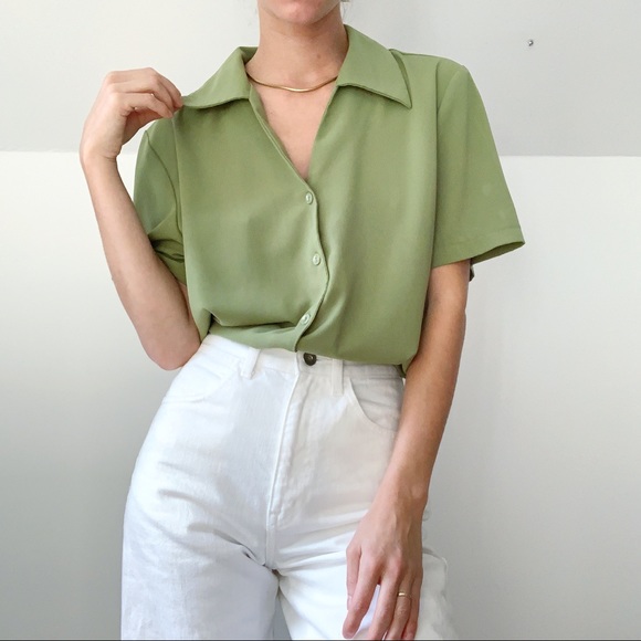 Vintage Tops - **SOLD ON DEPOP** Vintage olive green retro